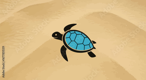 Simple Sea Turtle Illustration on Sand.