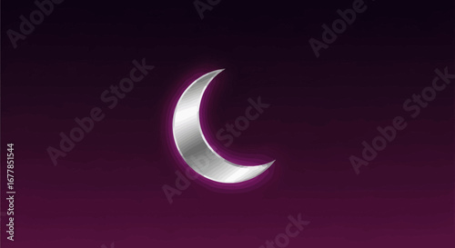 Silver Crescent Moon on Purple Background.