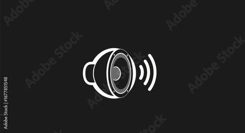 Speaker Icon with Sound Waves on Dark Background.