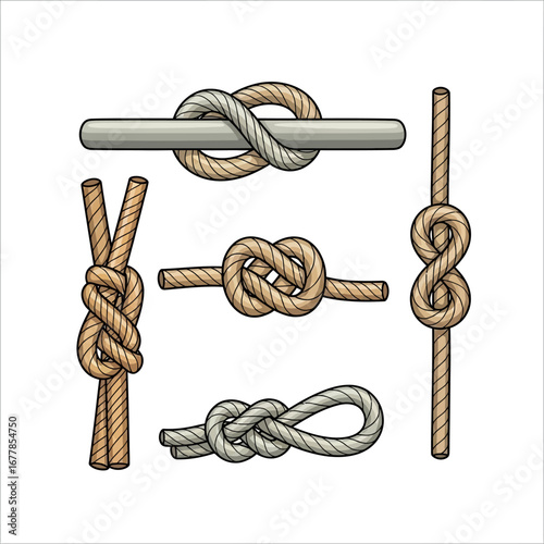 nautical knots tying ropes illustrating various knot types for sailing enthusiasts useful for tutorials and manuals