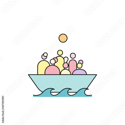 refugees on boat under sun illustrating migration crisis sea journey perfect for news articles