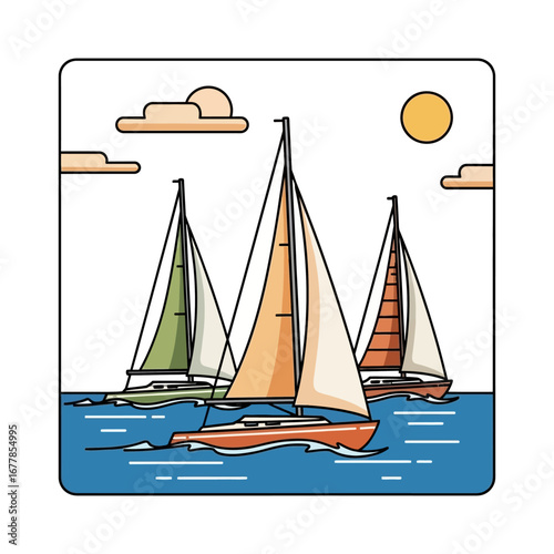 sailboats on the water sailing in a serene sea under the sun perfect for travel and nautical themes