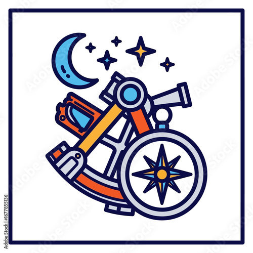 sextant navigates under moonlight charting course through the stars ideal for nautical history and celestial navigation.