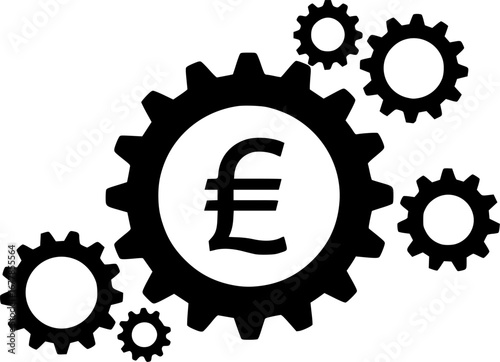 Financial Focus Icon: A black and white illustration highlighting monetary concepts, using icons of currency, and indicating the potential for financial action or strategic investment.