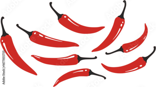 Fresh red hot chilli peppers isolated on white background.
