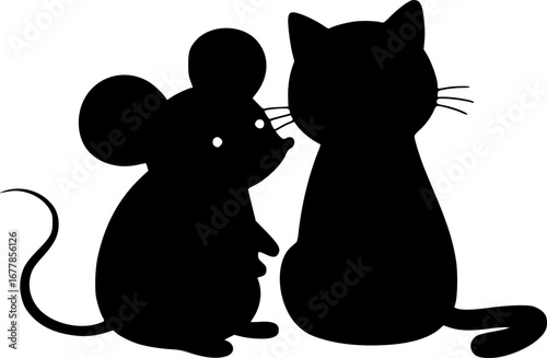 Cute picture of a mouse and a cat sitting together
