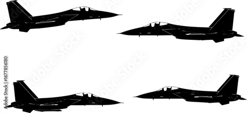Vector illustration of black jet fighters on the white background.
