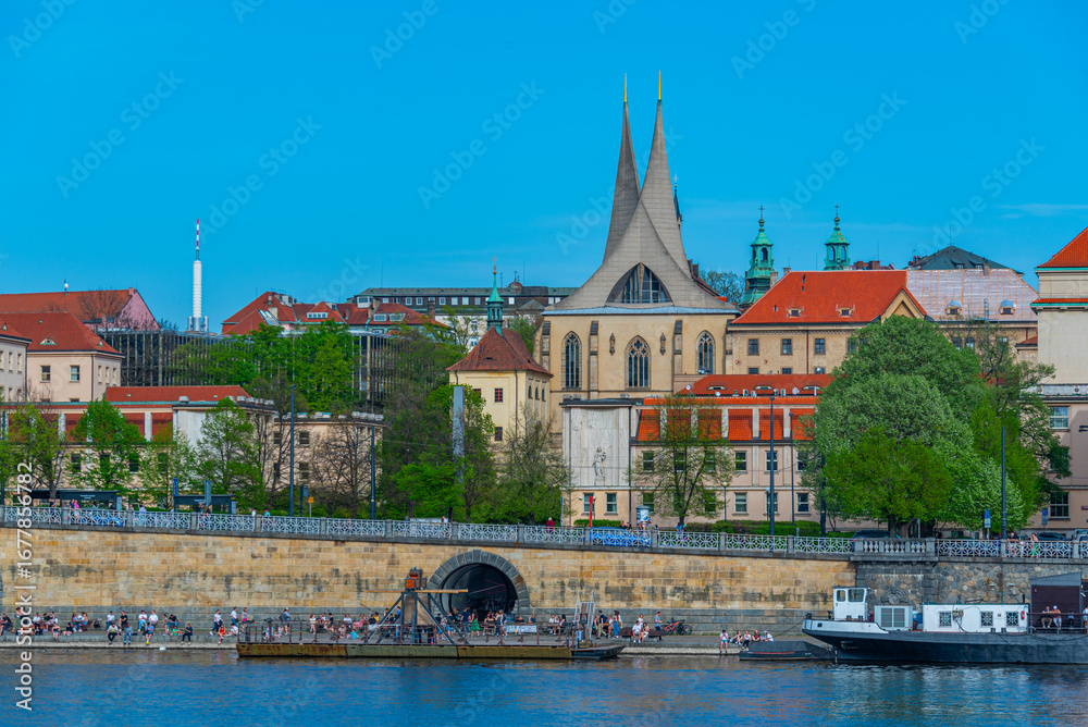 Fototapeta premium Vltava riverside with Emauzy monastery in Prague, Czech republic