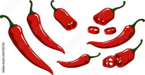 Fresh red hot chilli peppers isolated on white background.
