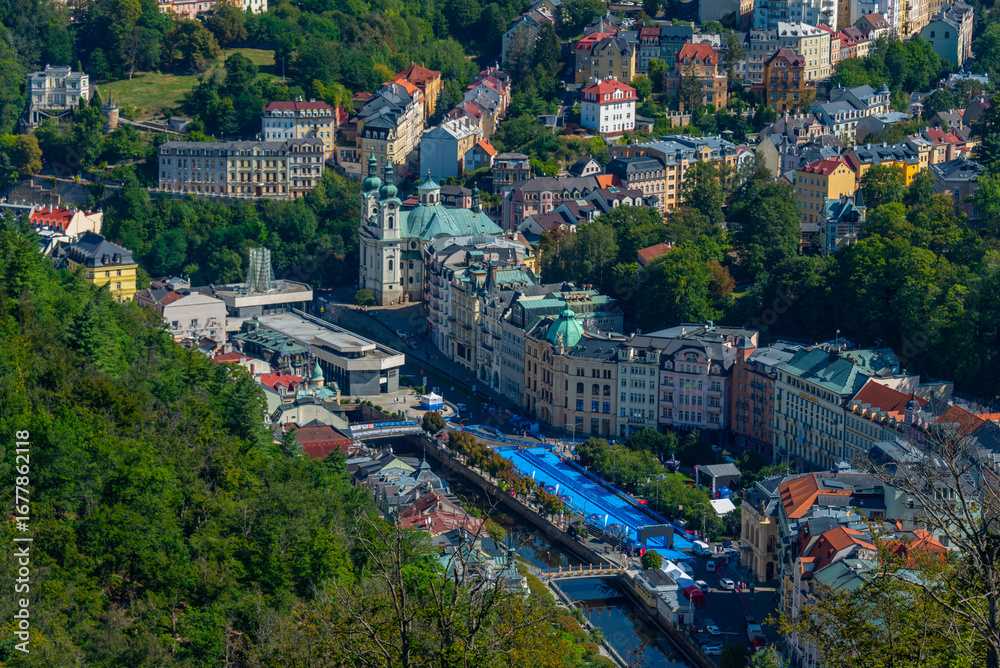 Fototapeta premium Aerial view of Karlovy Vary in Czech republic