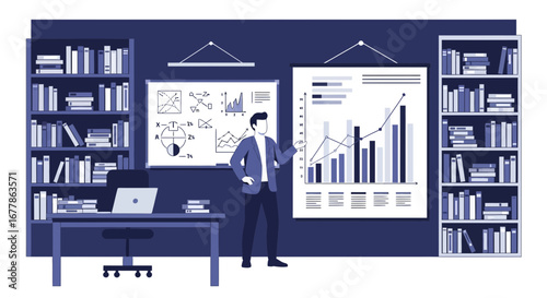 Professional presentation with rising graphs in an academic setting scenario