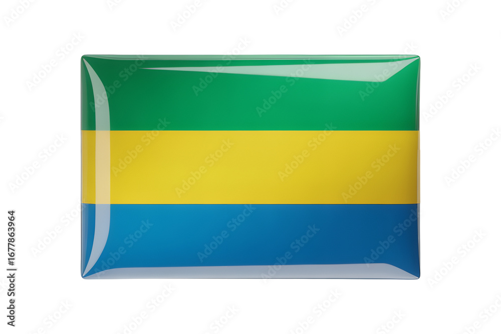 Obraz premium Gabon flag emblem glossy square design representing national pride and identity, perfect for branding.