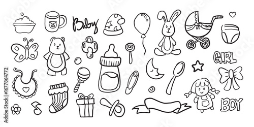 baby set related doodle illustration vector design