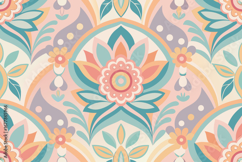 Stunning floral pattern in pastel shades, perfect for backgrounds and textile designs with a retro vibe