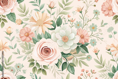 Elegant floral arrangement with roses and daisies for invitations and greeting cards design elements