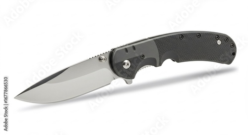 スタイリッシュな折り畳みナイフ 光沢ある刃と黒の柄 精密な作り. AI Generated