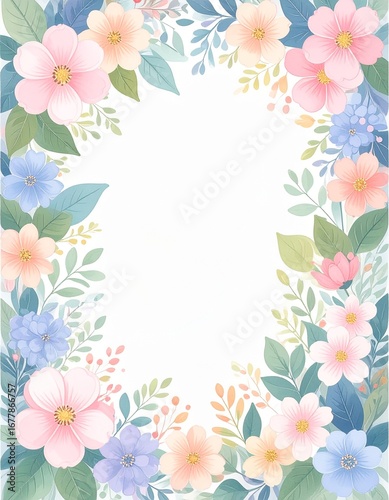 Pastel Floral and Leaf Watercolor Frame