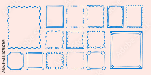 Collection of whimsical frames and borders, creative doodle outlines, sketchy vintage inspired decorative shapes for graphic design illustration and template use