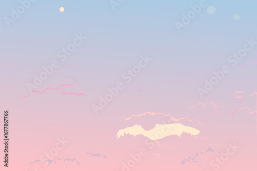 Dreamy pastel sky with soft clouds evokes peaceful calm and serenity, perfect for soothing backgrounds