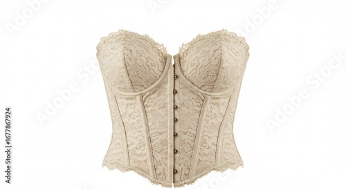 繊細なレース 美しいベージュのビスチェ 優雅に輝く光沢 上品なシルエット. AI Generated