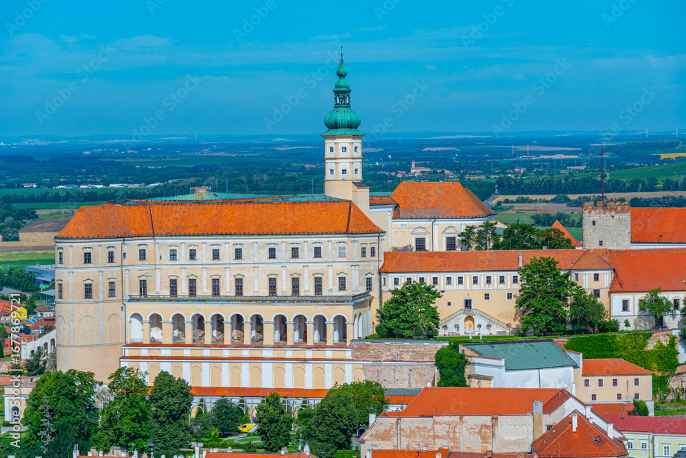 Obraz premium Aerial panorama view of Mikulov, Czech republic