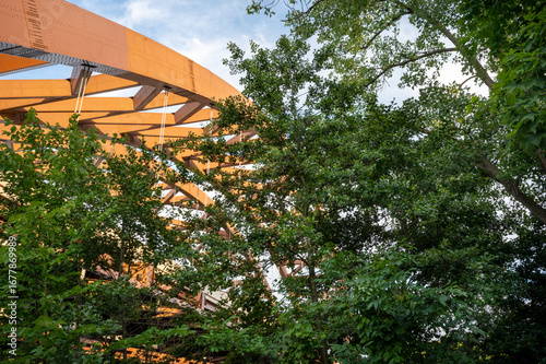Bridge and green trees. The Thaddeus Kosciusko Bridge in Albany NY.