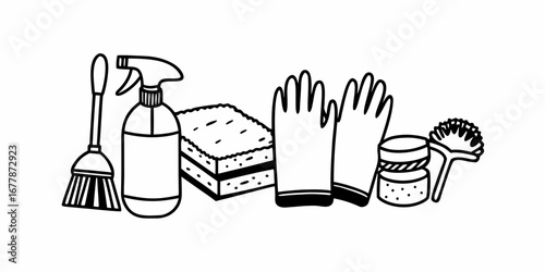 brushes, sponges, rubber, gloves tools cleaning   vector illustration