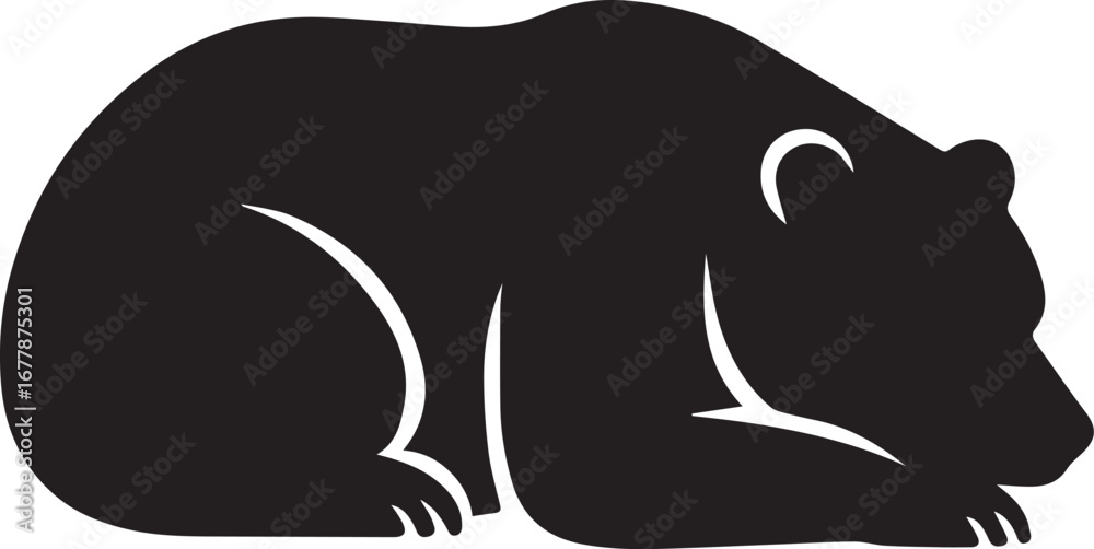 Obraz premium Sleeping Bear Vector Silhouette – Resting Wildlife Animal