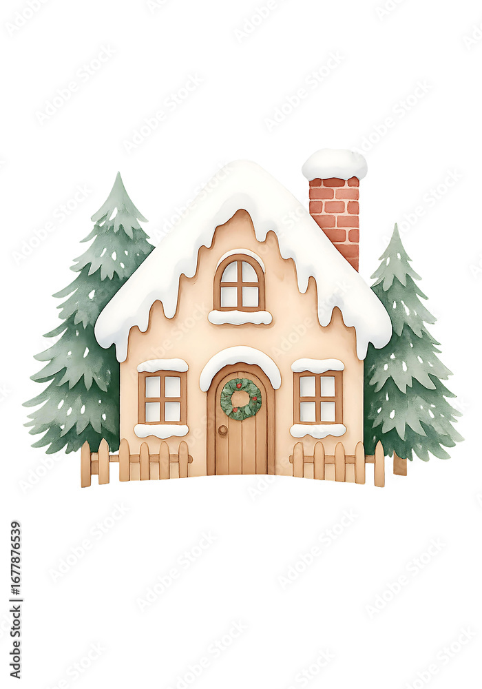 Naklejka premium Cute Christmas Houses Illustration, Festive Holiday Cottage Clipart Collection
