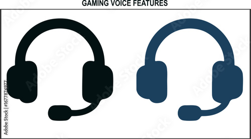 Gaming Headset Icons with Microphone – Voice Chat & Streaming UI Elements for Multiplayer & Esports Platforms