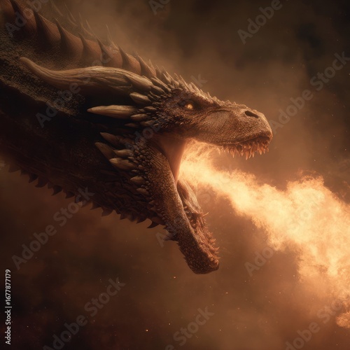 Dragon exhaling fire illustration