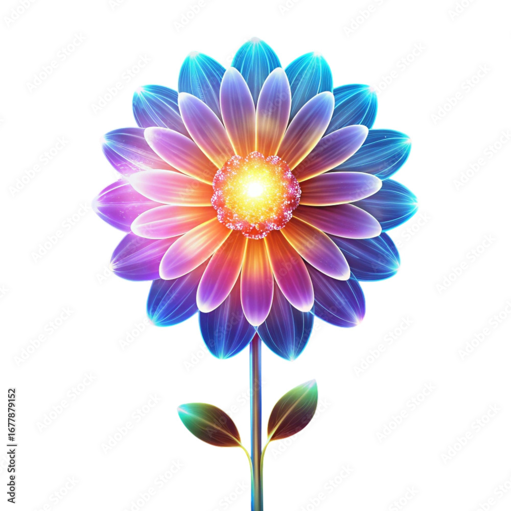 Fototapeta premium A colorful flower with rainbow petals and a bright yellow center