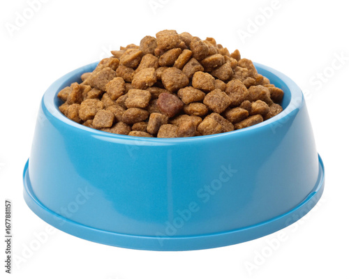 dog food in blue bowl Cut out, isolated 