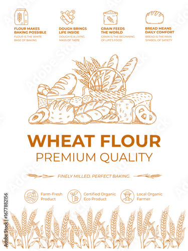 Flour packaging highlights premium quality and the importance of grains in baking