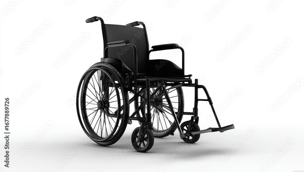 Fototapeta premium Modern Black Manual Wheelchair Isolated on a Clean White Background.