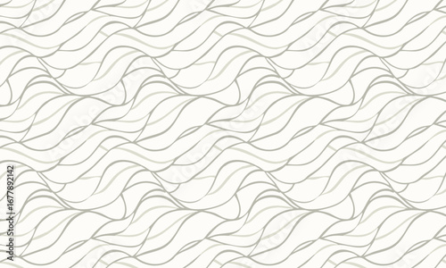 Minimalist Seamless Pattern of Hand-Drawn Waves, Calming Japanese Style Line Art Background in Neutral Beige