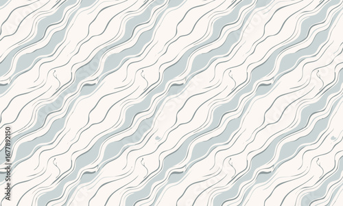 Abstract Seamless Wave Pattern with a 3D Paper Cut Effect, Modern Layered Background in Dusty Blue for Kids Decor or Web Design