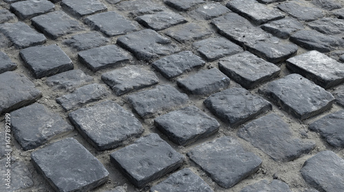 Worn gray cobblestone texture with rough edges and dirt, ideal for aged pavements and natural outdoor 3D environments