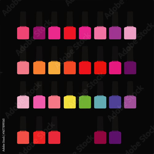 Array of Colorful Nail Polish Bottles in Various Shades and Hues