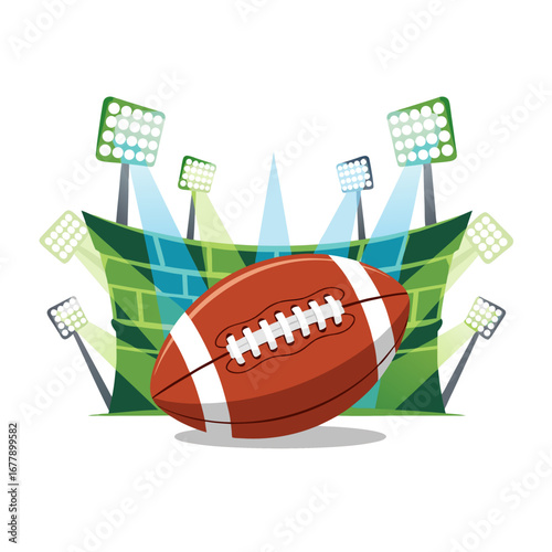 Modern sports stadium with bright floodlights and seating design for football, soccer, and large athletic event