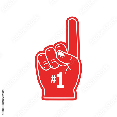 Red foam finger with number one hand gesture symbol for American football fan cheering and sports support vector illustration