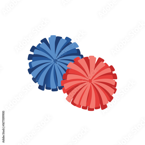 Red and blue cheerleader pom poms pair