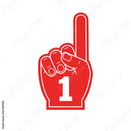 Red foam finger number one supporter hand symbol