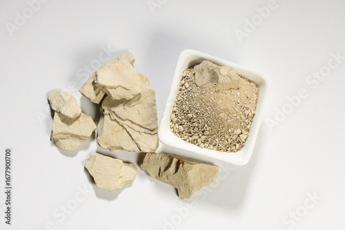 Indian organic natural pure Multani Mitti isolated on white background 