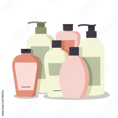 Pastel Colored Cosmetic Bottles with Dark Grey Caps and Minimalist Labels