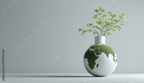 Green planet in a vase symbolizing ecological growth and environmental care.