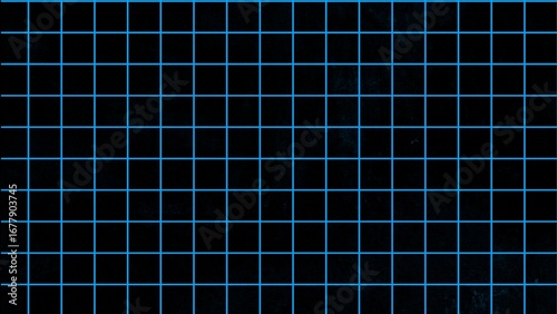 Neon blue grid lines on a black background, abstract futuristic square pattern, retro cyber design, perfect for digital art, wallpapers, and modern graphic projects with a techno style