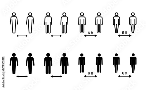 Social distance icon set. social distancing icon. self quarantine sign