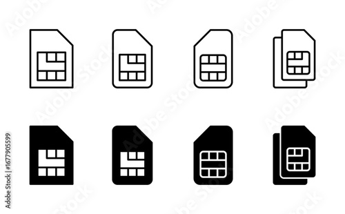 Sim card icon set. dual sim card icon vector
