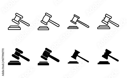 Gavel icon set. judge gavel icon vector. law icon vector. auction hammer